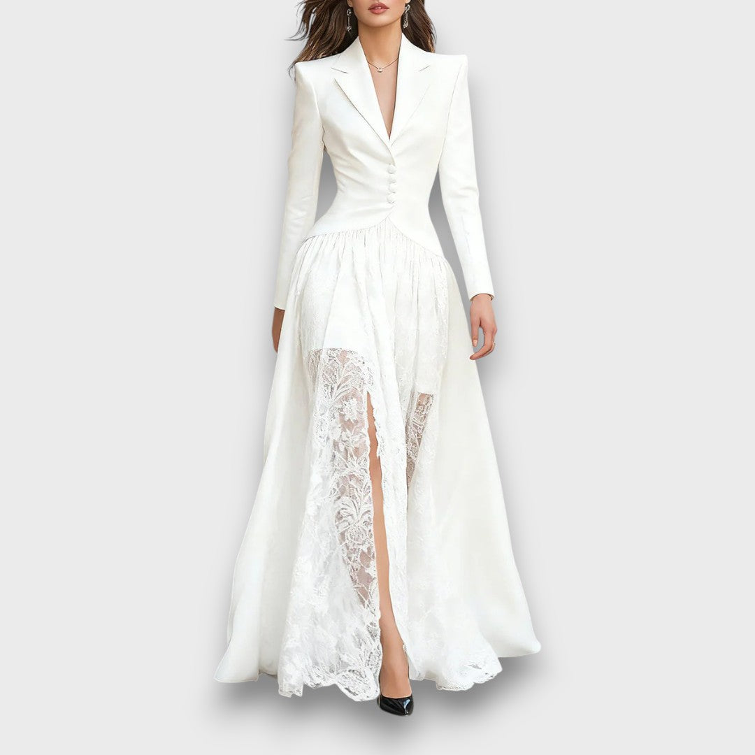 Liona – Tailored Lace-Panel Evening Gown