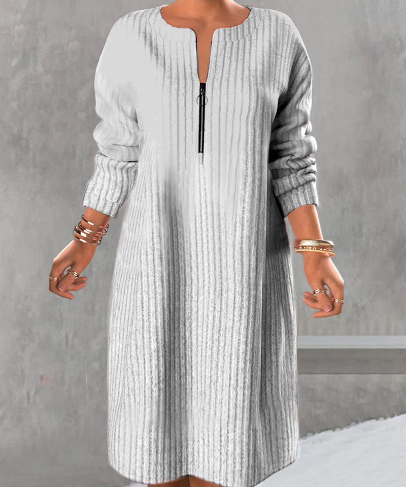 Solid Color Zipper Neck Dress