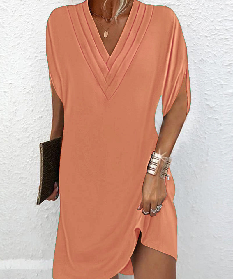 Slit sleeve solid color elegant dress