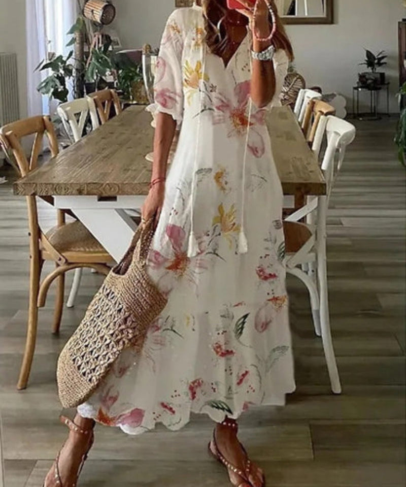 Boho Vintage V-Neck Printed Dress