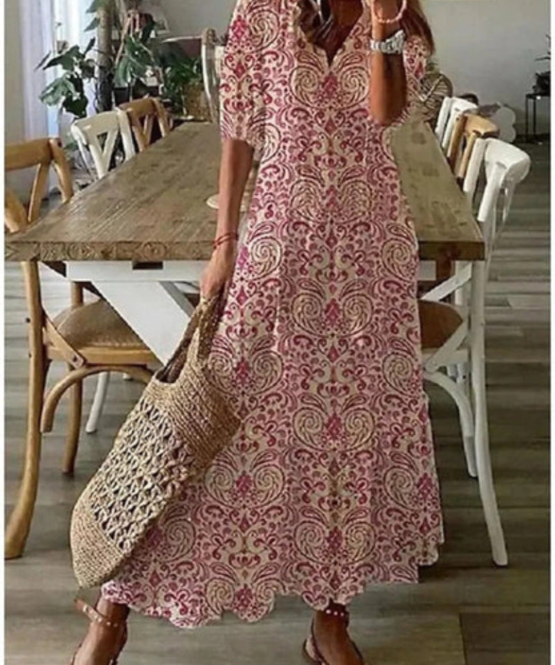 Boho Vintage V-Neck Printed Dress