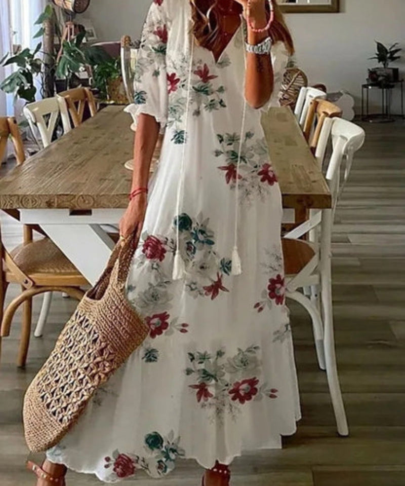 Boho Vintage V-Neck Printed Dress